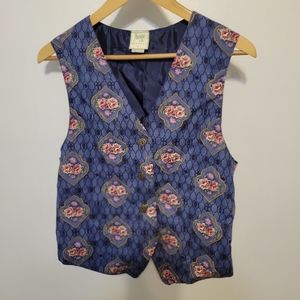 Flower print vintage vest periwinkle large